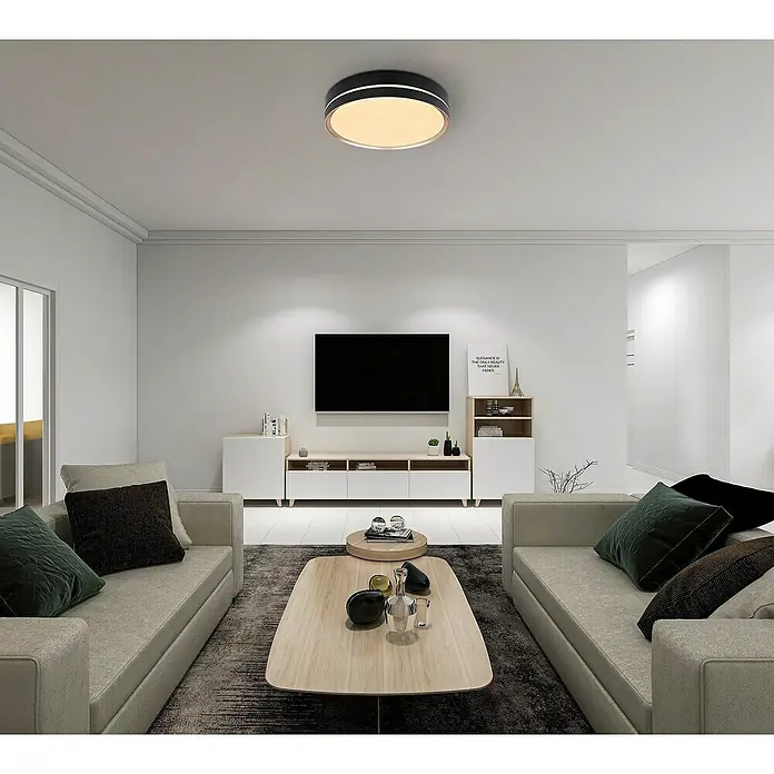 Globo LED-Deckenleuchte rund MANNI - 24 W, Ø x H: 385 mm x 8 cm, Schwarz, Warmweiß - Stimmungsaufnahme
