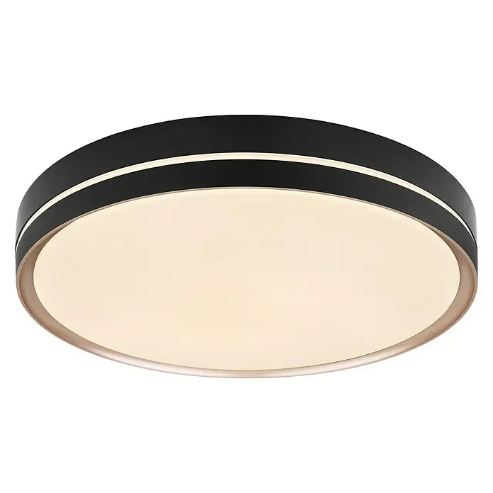 Globo LED-Deckenleuchte rund MANNI - 40 W, Ø x H: 485 mm x 8 cm, Schwarz, Warmweiß - Diagonale Ansicht