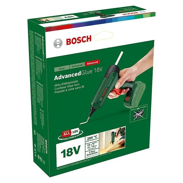Bosch 18 V Power for All Akku-Heißklebepistole AdvancedGlue 18V - 18 V, Ohne Akku, Temperaturbereich: +130 °C bis +200 °C - Diagonale Ansicht