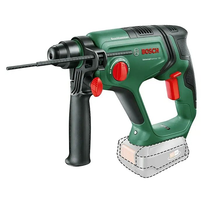 Bosch 18 V Power for All Akku-Bohrhammer UniversalHammer 18V - 18 V, Ohne Akku, Leerlaufdrehzahl: 0 U/min - 2.000 U/min, Einzelschlagstärke: 2 J - Diagonale Ansicht