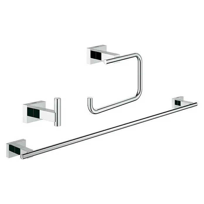 Grohe Essentials Cube Bad-Set 3in1 Variante 1 - 3 -tlg., Chrom, Glänzend - Vorderansicht