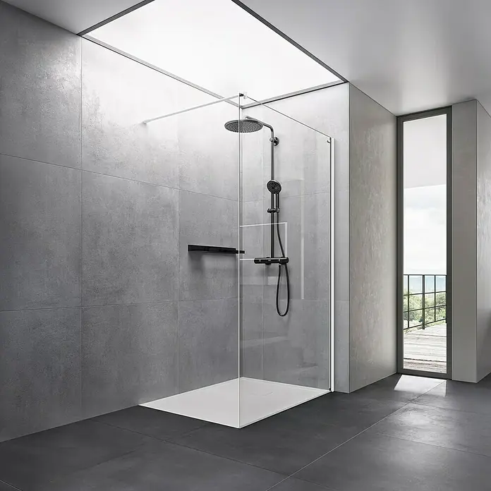Duscholux Mampara de ducha fija D3 Basic One - An x Al: 98 x 200 cm, Espesor: 6 mm, Blanco brillo - Foto ambiente