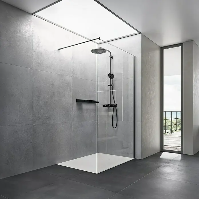 Duscholux Mampara de ducha fija D3 Basic One - An x Al: 88 x 200 cm, Espesor: 6 mm, Negro - Foto ambiente