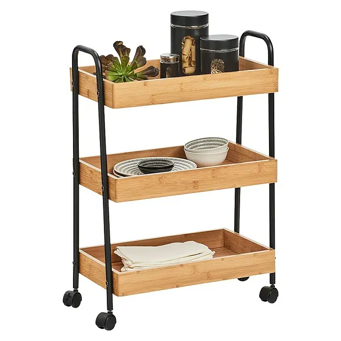 Zeller Present Carro con ruedas bambú - 28 x 50 x 70 cm, Bambú - Producto en uso