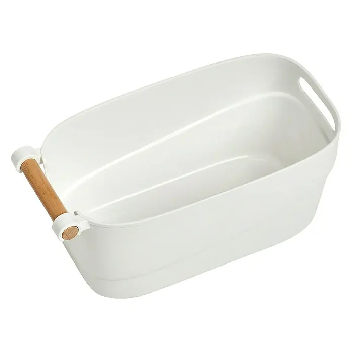 Zeller Present Cesta para el baño S - 27 x 12 x 14,5 cm, Plástico, Blanco - Vista angular