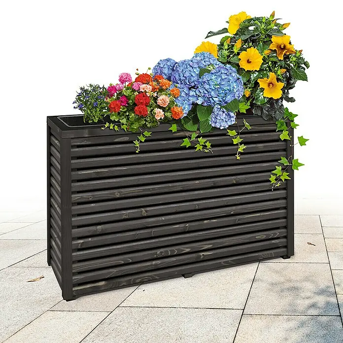 Pflanzkasten Sichtschutz - Außenmaß (L x B x H): 37,6 x 123 x 82 cm, Holz, Anthrazit - Stimmungsaufnahme