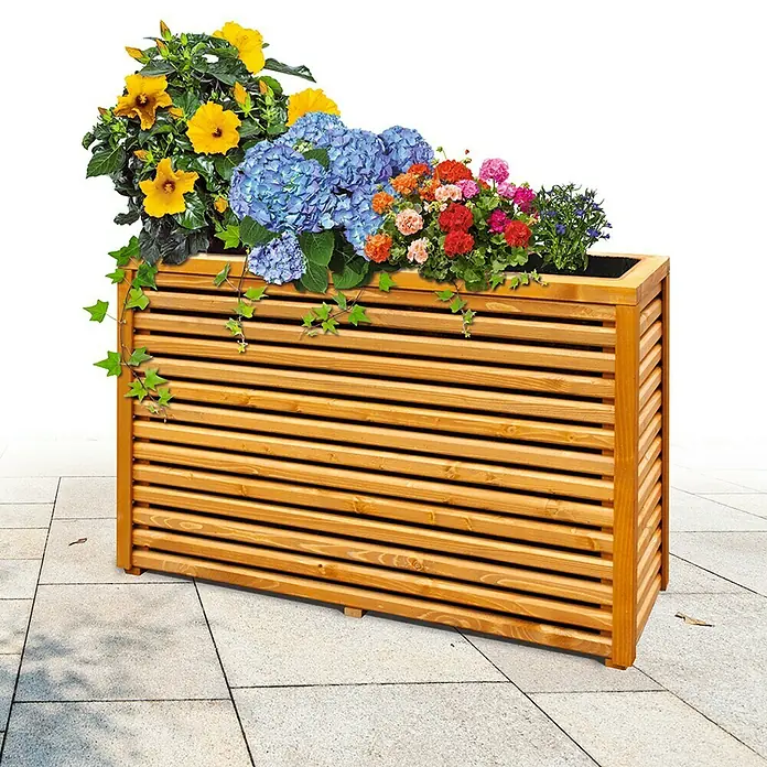 Pflanzkasten Sichtschutz - Außenmaß (L x B x H): 37,6 x 123 x 82 cm, Holz, Honig - Stimmungsaufnahme