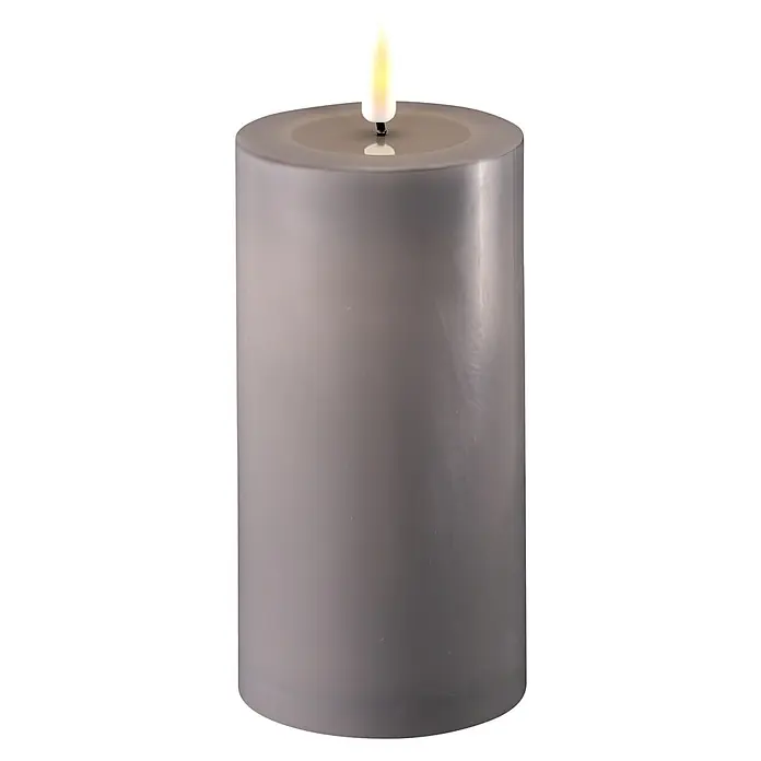 LED-Kerze Indoor - Grau, Ø x H: 7,5 x 15 cm, Echtwachs - Vorderansicht