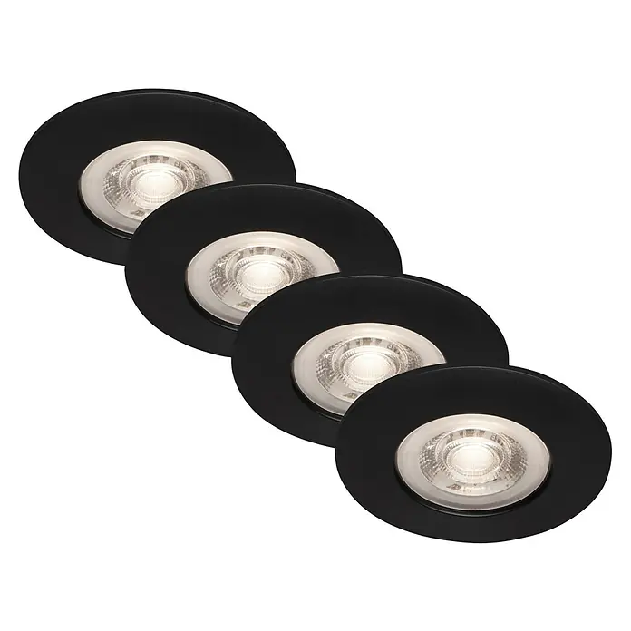 Briloner Set de focos LED empotrables redondos Kulana regulable - 20 W, 4 ud., Ø x Al: 9 x 2,5 cm, Blanco cálido, Negro - Vista ascendente