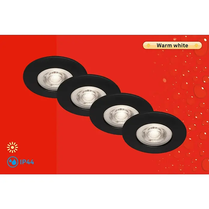 Briloner Set de focos LED empotrables redondos Kulana - 20 W, 4 ud., Ø x Al: 9 x 2,5 cm, Blanco cálido, Negro - Información del producto