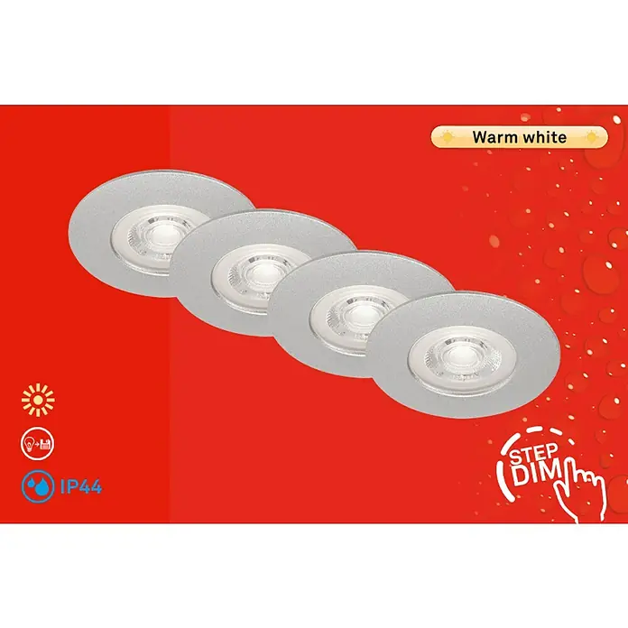 Briloner Set de focos LED empotrables redondos Kulana regulable - 20 W, 4 ud., Ø x Al: 9 x 2,5 cm, Blanco cálido, Cromo - Información del producto