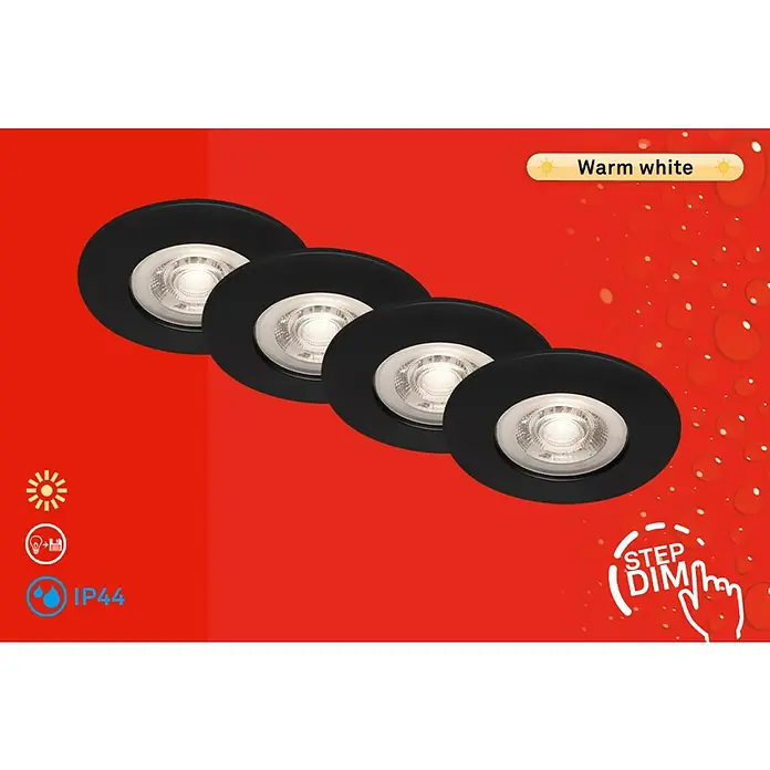 Briloner Set de focos LED empotrables redondos Kulana regulable - 20 W, 4 ud., Ø x Al: 9 x 2,5 cm, Blanco cálido, Negro - Información del producto