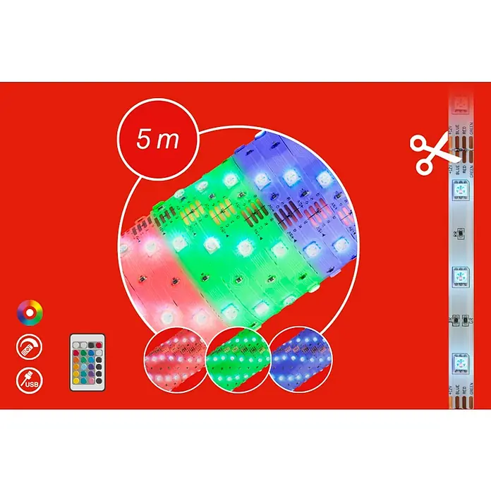 Briloner Tira LED RGB + USB - 6 W, Largo: 5 m, RGB - Información del producto