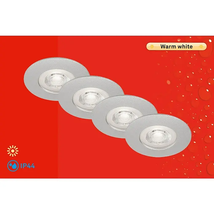 Briloner Set de focos LED empotrables redondos Kulana - 20 W, 4 ud., Ø x Al: 9 x 2,5 cm, Blanco cálido, Cromo - Información del producto