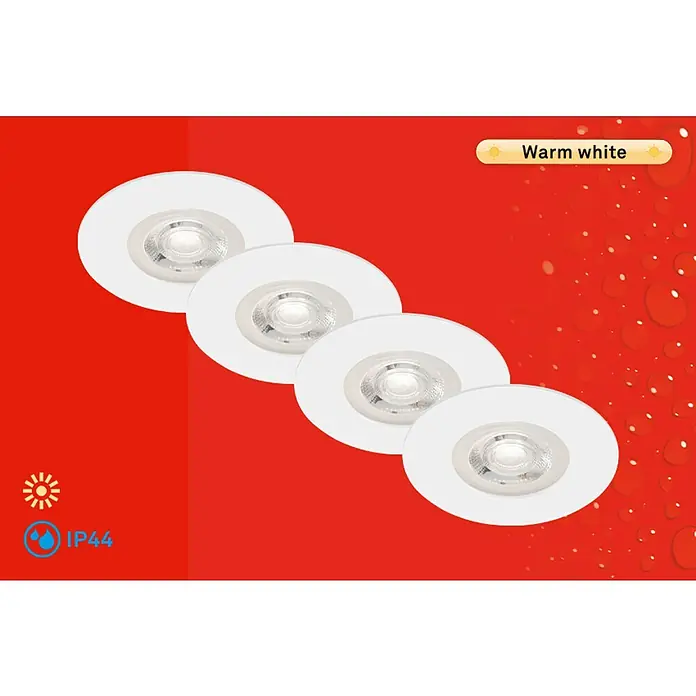 Briloner Set de focos LED empotrables redondos Kulana - 20 W, 4 ud., Ø x Al: 9 x 2,5 cm, Blanco cálido, Blanco - Información del producto