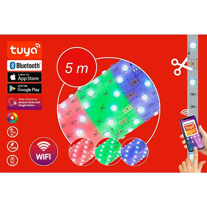 Briloner Tira LED inteligente RGB + USB - 7 W, Multicolor, Largo: 5 m, RGB - Información del producto