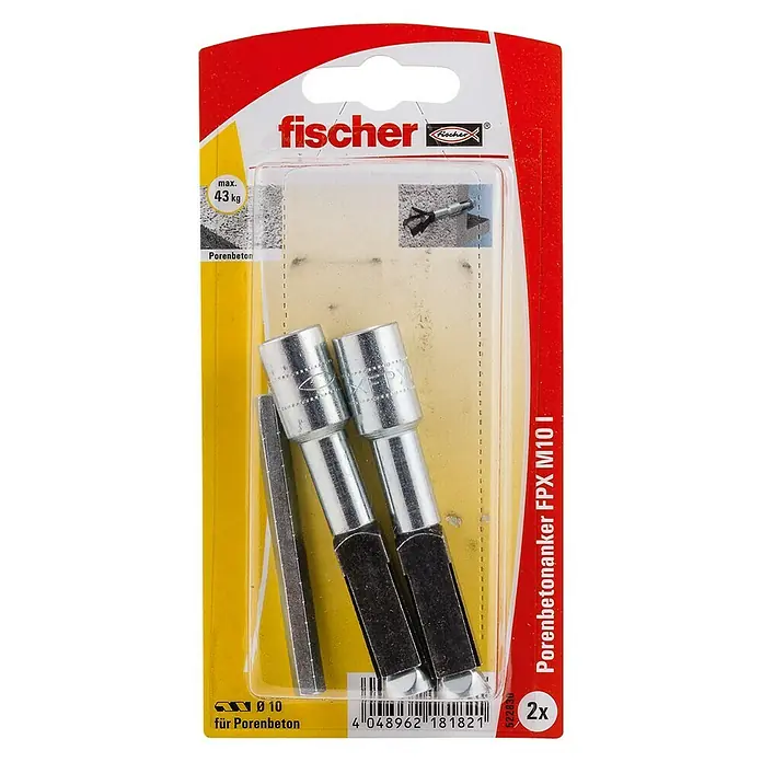 Fischer Porenbetonanker FPX - M8, Länge Dübel: 75 mm, 2 Stk., Galvanisch verzinkt - Vorderansicht