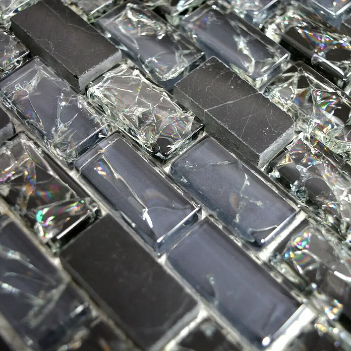 Mosaikfliese Crystal Mix XIC B1128 - 30 x 28,5 cm, Schwarz, Glänzend - Detailaufnahme