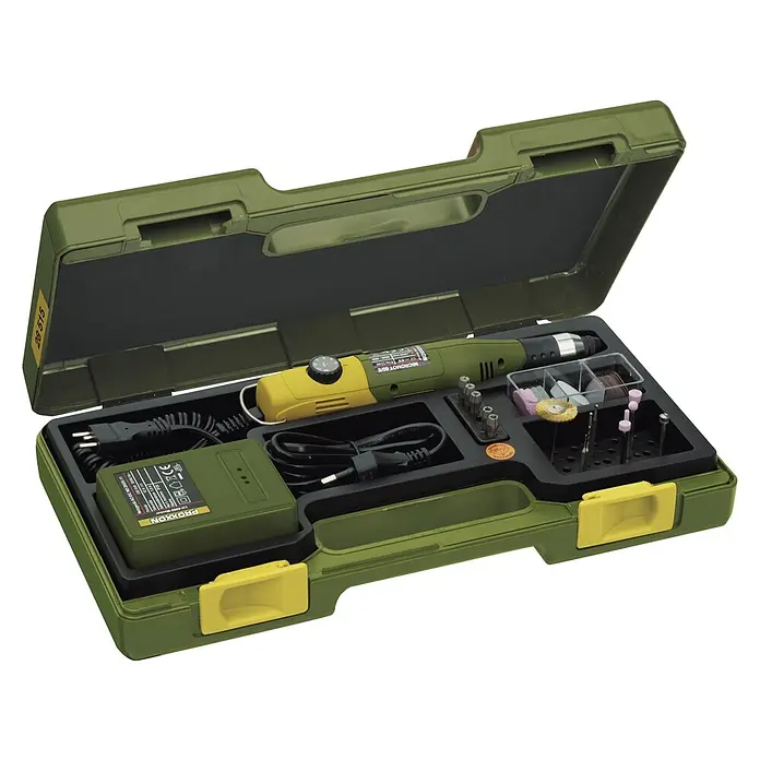 Proxxon Micromot Modellbau- & Gravier-Set 60 E - 12 - 18 V, 40 W, Spannbereich: 1 - 3,2 mm - Diagonale Ansicht