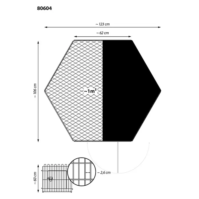 Dobar Freilaufgehege - 123 x 106 x 60 cm, Grau, Metall - Skizze