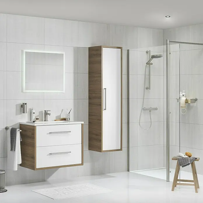 Tiger Boston Wastafelonderkast - l x b x h: 45 x 79,7 x 60 cm, Hoogglans Wit, Chalet Eiken - Sfeeropname