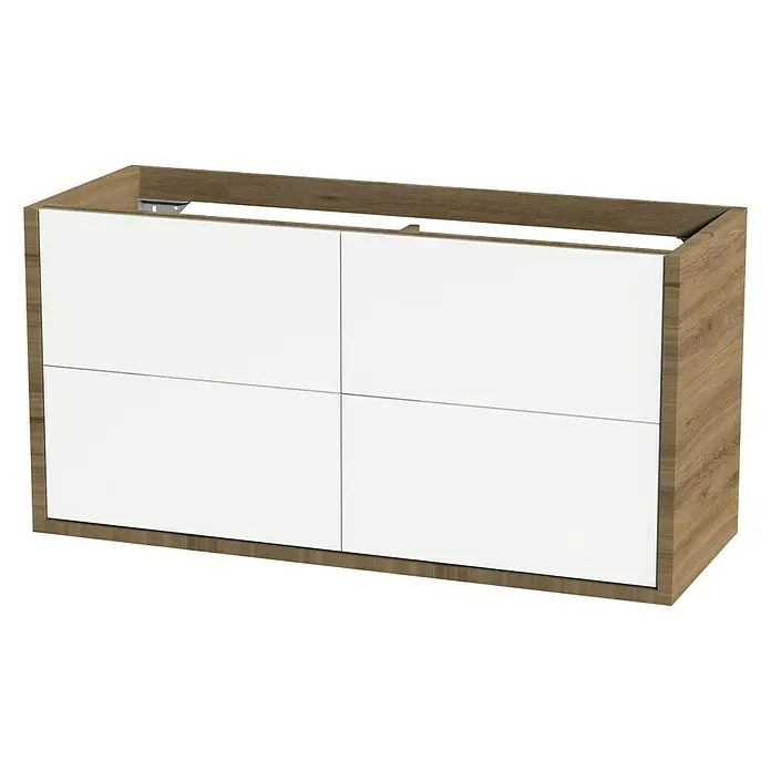 Tiger Boston Wastafelonderkast - l x b x h: 45 x 119,7 x 60 cm, Hoogglans Wit, Chalet Eiken - Diagonaal zicht