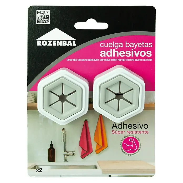 Rozenbal Set de ganchos adhesivos para bayetas - 2 uds., Específico para: Bayetas - Vista frontal