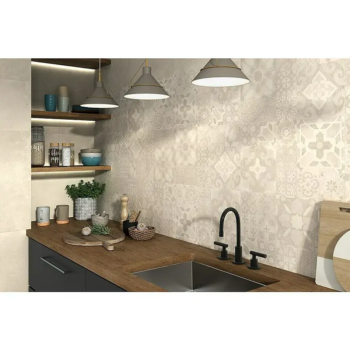 Revestimiento cerámico Energy Patchwork - 30 x 60 cm, Ivory, Efecto cemento - Foto ambiente