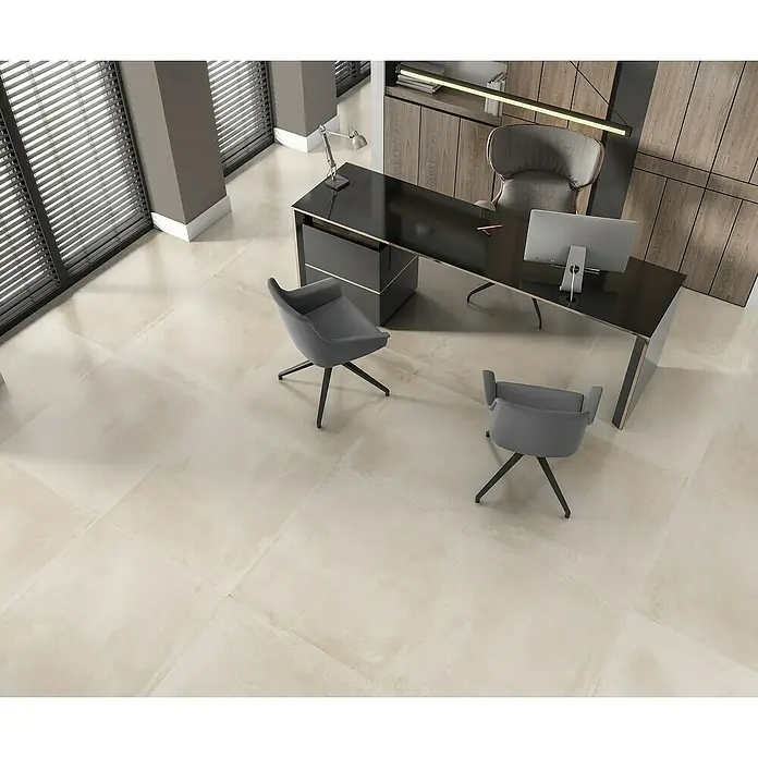 Pavimento porcelánico Madox - 60 x 60 cm, Arena, Rectificado, Efecto cemento - Foto ambiente