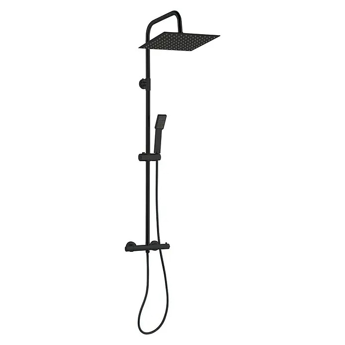 Sistema de ducha Wood - Con grifo termostático, Negro - Vista angular
