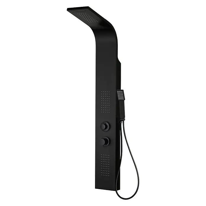 Panel de ducha Kavik - Altura: 140 cm, Con grifo monomando, Negro - Vista angular