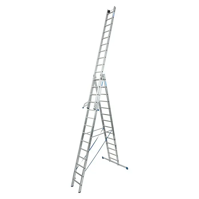 Krause Stabilo Sprossen-Mehrzweckleiter - Arbeitshöhe: 10,9 m, 3 x 14 Sprossen, Aluminium - Linke Seitenansicht