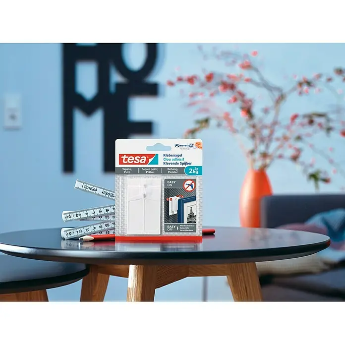 Tesa Clavo adhesivo - Apto para: Paredes pintadas, Carga soportada: 2 kg, 2 uds., Blanco