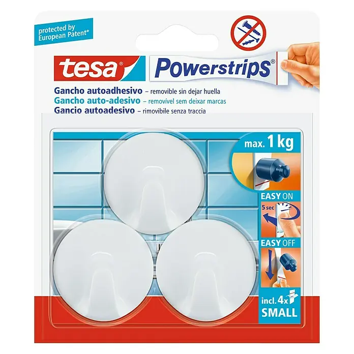 Tesa Powerstrips Gancho autoadhesivo Mini Redondo - 3 pzs., Blanco