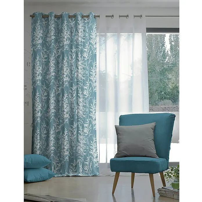 Cortina con ollaos Umbría - 140 x 260 cm, 100% poliéster, Blanco/Azul