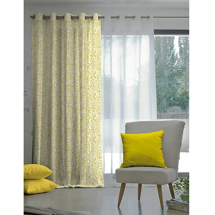 Cortina con ollaos Trieste - 140 x 260 cm, 100% poliéster, Amarillo