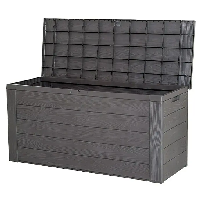 H.G. Garten-Aufbewahrungsbox Woody - 120 x 46 x 58 cm, Kunststoff, Anthrazit - Diagonale Ansicht