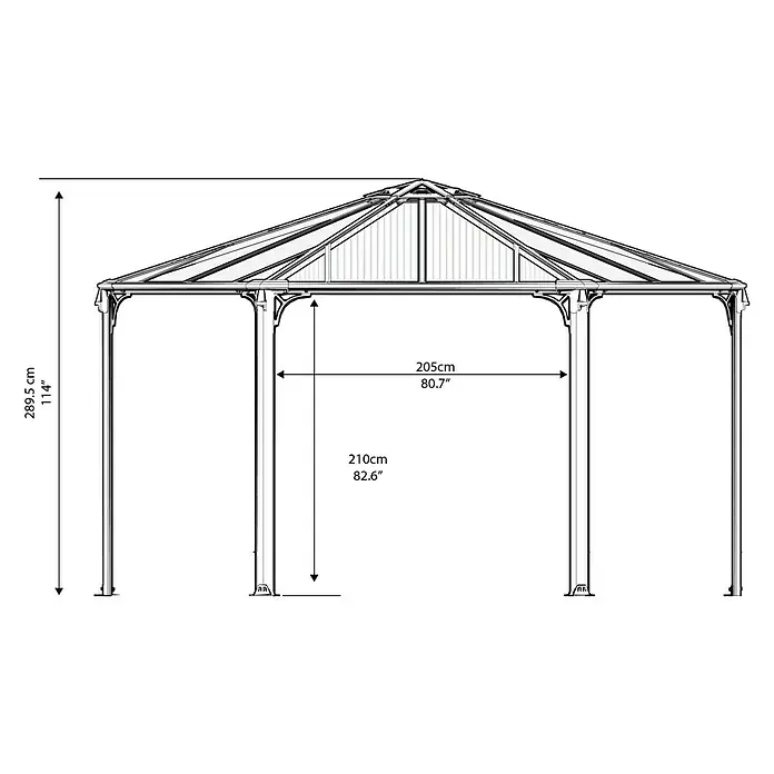 Palram – Canopia Pavillon Monaco - 4,5 x 3,9 x 2,9 m, Anthrazit - Skizze