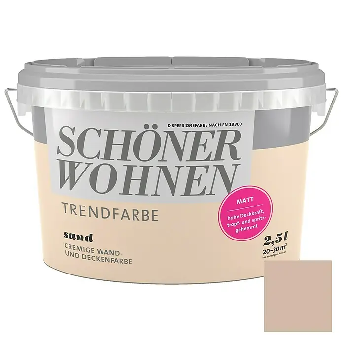 SCHÖNER WOHNEN-Farbe Wandfarbe Trendfarbe - Sand, 2,5 l, Matt, Konservierungsmittelfrei - Informationsansicht