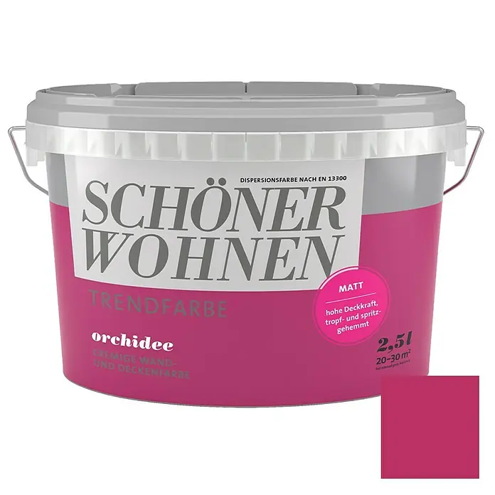 SCHÖNER WOHNEN-Farbe Wandfarbe Trendfarbe - Orchidee, 2,5 l, Matt, Konservierungsmittelfrei - Informationsansicht