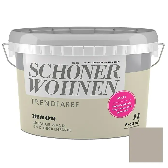 SCHÖNER WOHNEN-Farbe Wandfarbe Trendfarbe - Moon, 1 l, Matt, Konservierungsmittelfrei - Informationsansicht