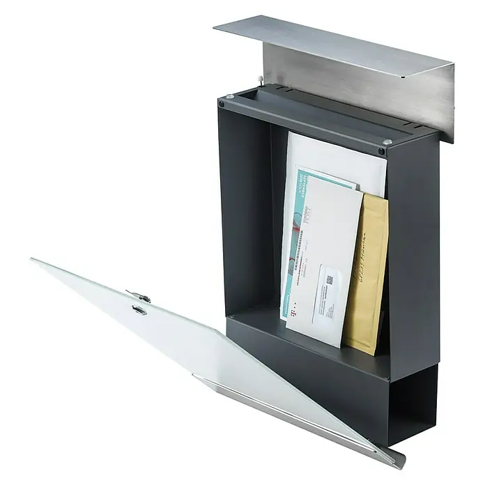 Briefkasten Cube - Edelstahl, 11 x 38 x 46,5 cm, Weiß, Edelstahl, DIN C4, 330 x 35 mm - Diagonale Ansicht