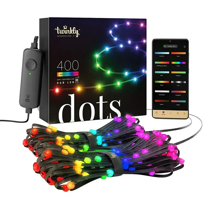 Twinkly LED traka Dots - Crne boje, Područje uporabe: Na otvorenom, 20 m, Boja svjetla: RGB - Dijagonalni pogled