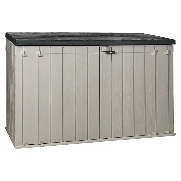 Toomax Afvalcontainerbox Stora Way XXXL - Kunststof, Taupe/antraciet - Diagonaal zicht
