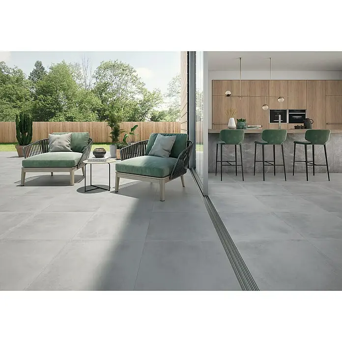 BHS Showroom Pavimento porcelánico Madox In&Out - 60,5 x 60,5 cm, Gris, Efecto cemento - Foto ambiente