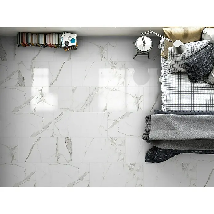 BHS Showroom Pavimento porcelánico Palatina - 30 x 60 cm, Blanco, Marmolado - Foto ambiente