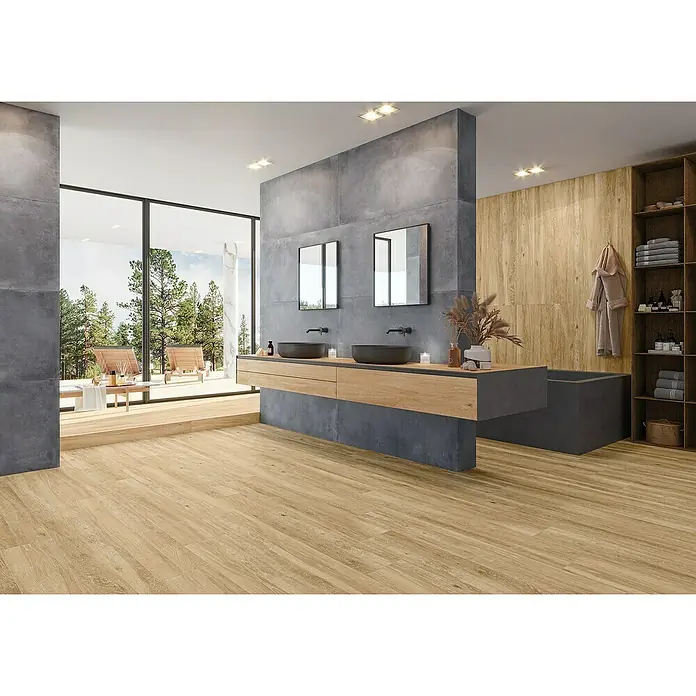 BHS Showroom Pavimento porcelánico Atelier - 25 x 150 cm, Natural, Rectificado, Estilo madera - Foto ambiente