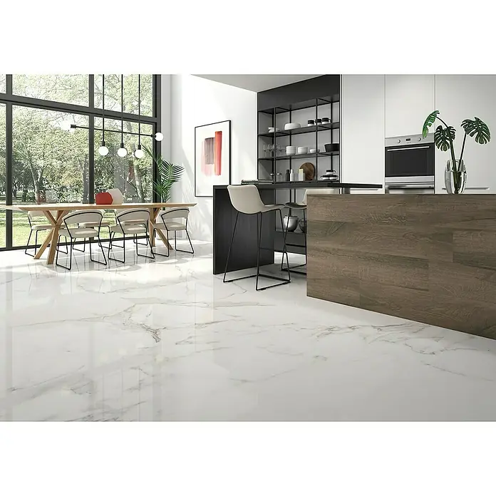 BHS Showroom Pavimento porcelánico Palatina - 120 x 120 cm, Blanco, Rectificado, Brillante - Foto ambiente