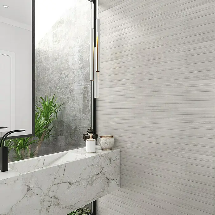 BHS Showroom Revestimiento cerámico Madox Sonora - 30 x 90 cm, Blanco, Rectificado, Efecto cemento - Foto ambiente
