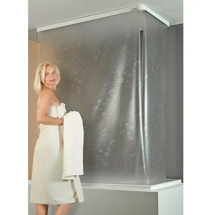 Eco-Dur Eck-Duschrollo - 62 x 137 x 240 cm, Seerosen, Perlmutt/Weiß - Anwendungsbeispiel